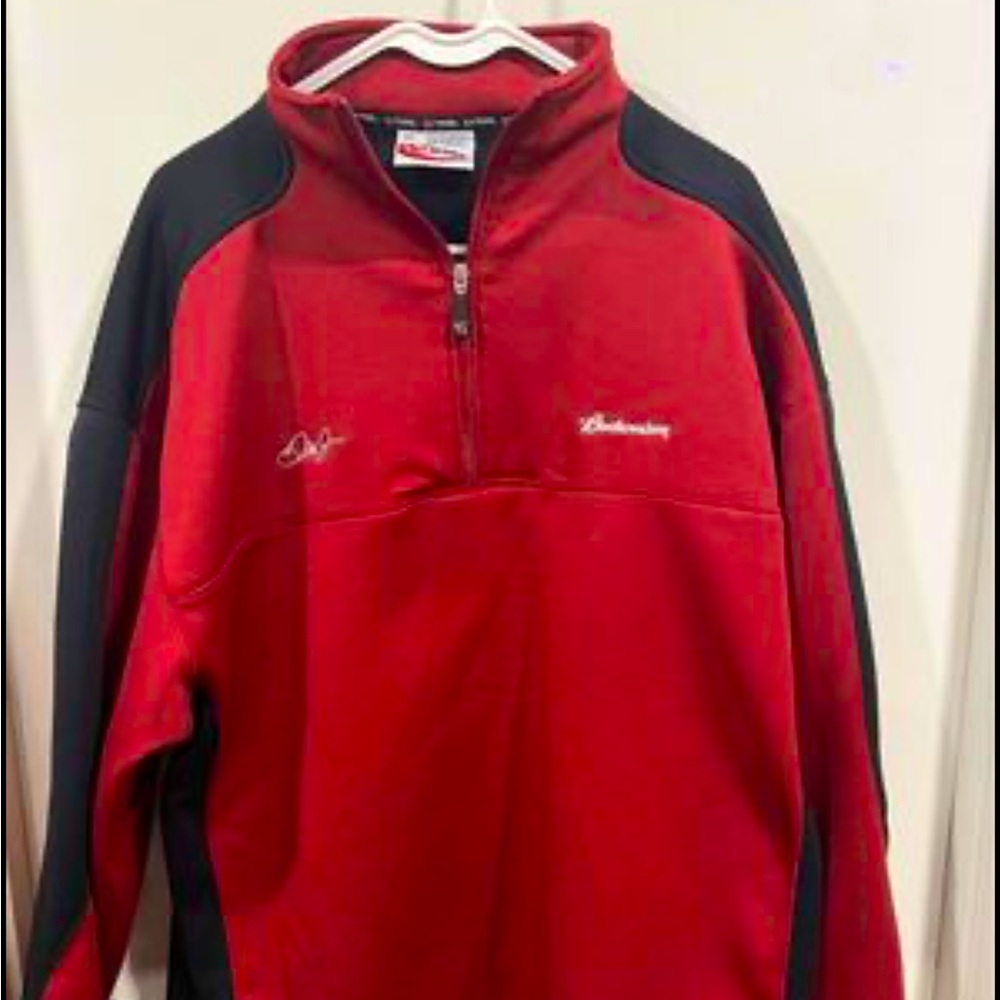 Men’s Red and Black Chase Auth. Dale Jr. #8 Bud Chevy 1/4 Zip Pullover Size XL